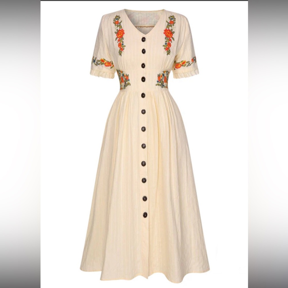 Retro Stage Floral Embroidered Dress